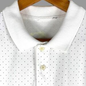 White w/ Black Dots Cotton Pique Short Sleeve Polo Shirt for Photo Shoot Medium